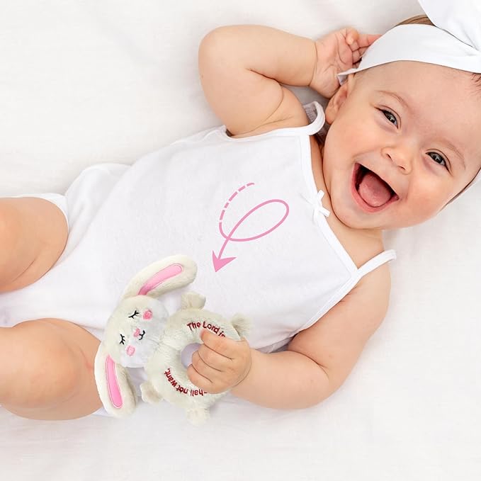 Karenhi Bunny Stuffed Animal Little Rabbit Stuffed Animal Baptism Christening Gift for Girls Praying Baptism Soft Rabbit Plush Snuggle Religious God's Bunny with Embroidered Baby Shower Nursery Decor