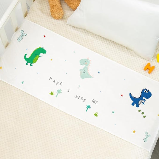 PROMEED 100% Mulberry Silk Bassinet Sleeve Sheet for Baby Hairloss and Bald Spot, Oeko-TEX Certified 23 Momme Silk Dinosaur Crib Sheets for Baby Boys (White Dinosaur)