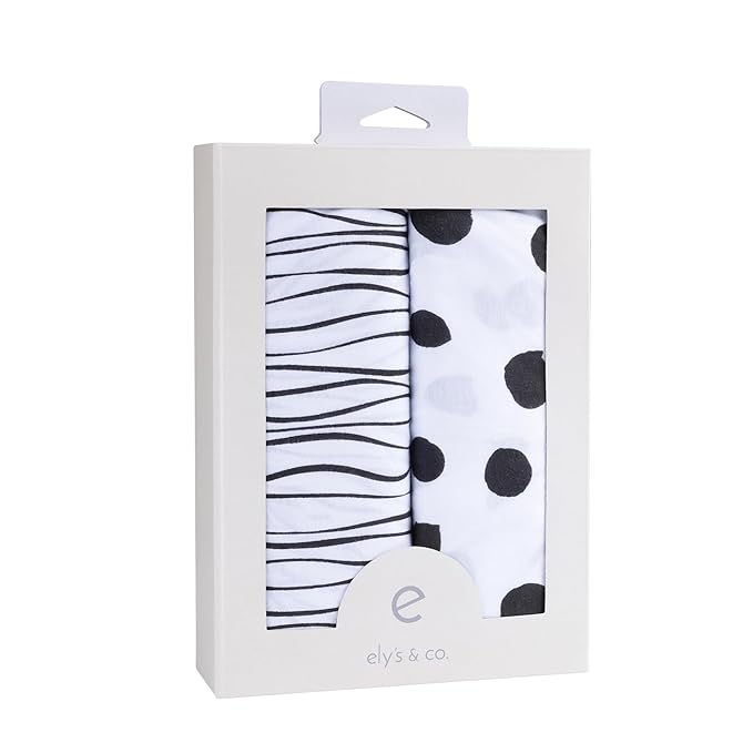 Bassinet Sheet Set 2 Pack 100% Jersey Cotton Black and White Abstract Stripes and Dots by Ely's & Co