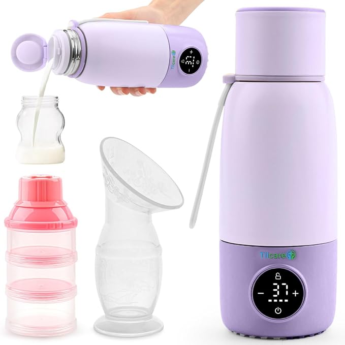 Portable Bottle Warmer for Travel - 17oz 12H Baby Bottle Milk Warmer, Fast Heat Travel Bottle Warmer for Breastmilk, USB Calentador De Biberones on The Go - Wireless Car Bottle Water Warmer Lavender