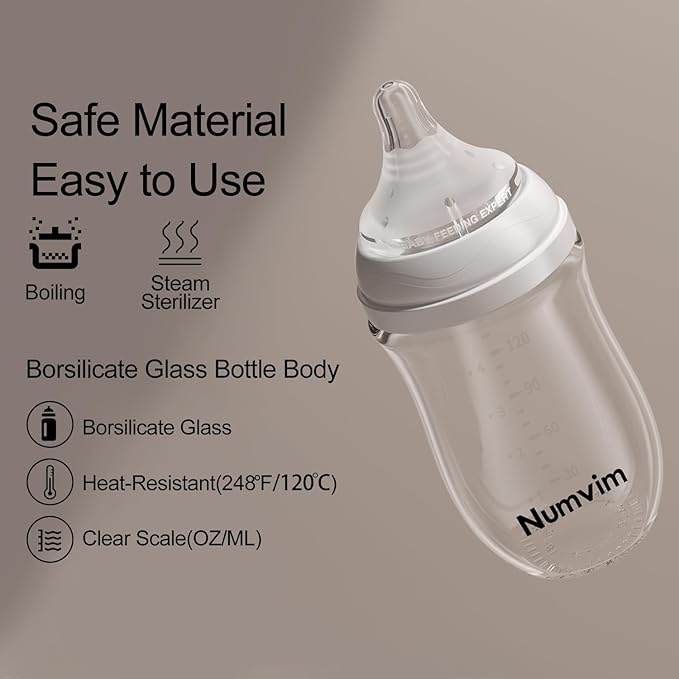 Natural Glass Baby Bottles Gentle & Extra Slow Flow, Newborn Breastfeeding Bottle with Anti Colic Nipple for 0 Months Babies, 3 Packs (White (5 Ounce), 1 Count (Pack of 3))