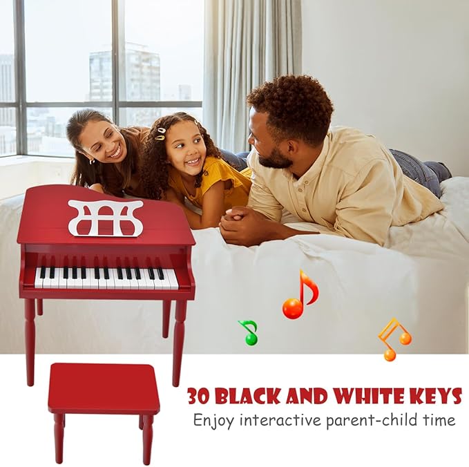 HONEY JOY Classical Kids Piano, 30-Key Mini Piano with Music Stand and Bench, Wooden Musical Instrument Toy with Lid & Music Rack, Gift for Boys Girls Ages 3+ …