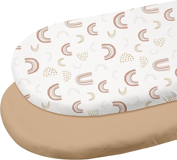 Gllquen Baby Bassinet Sheets 2 Pack, 100% Organic Cotton Bassinet Fitted Sheets for Girls Boys, Soft & Breathable Unisex Baby Mattress Sheet for Standard Bassinets 33"x17"(Khaki)