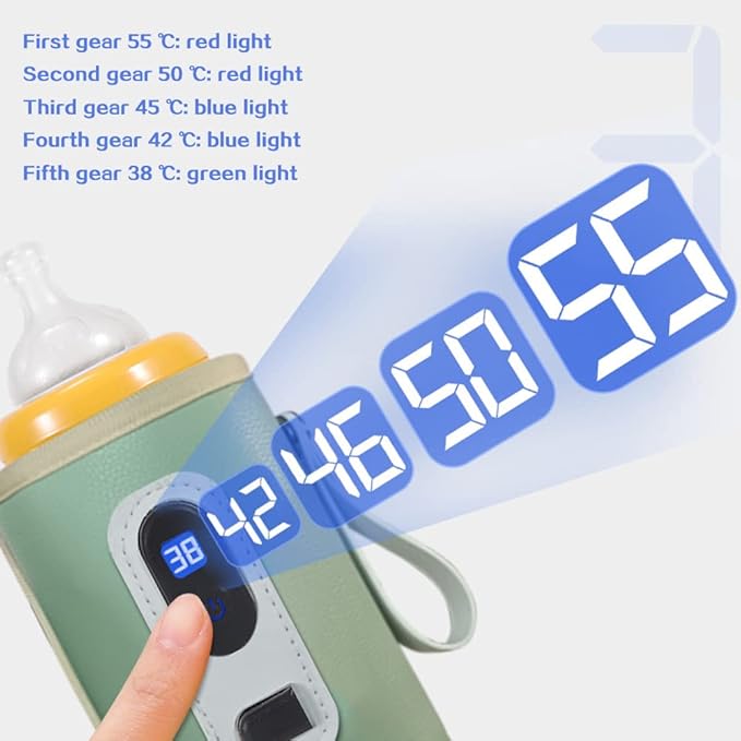 Portable Bottle Warmer Insulation Cover, Baby Milk Heat Keeper With Temperature Adjustment, USB Warmer for Car Travel