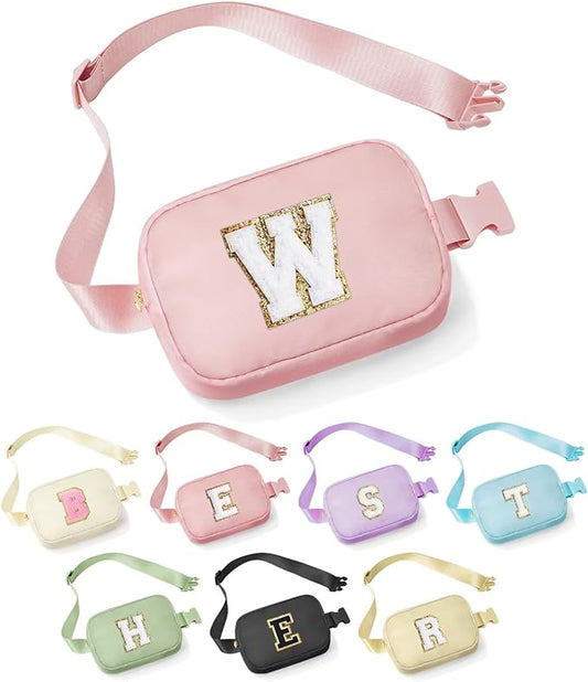 YOOLIFE Initial Sling Bag for Women - Bum Bag Chest Bag for Women Belt Bag Small Crossbody Bags Fanny Packs for Women Personalized Birthday Gifts Christmas Gifts for Women W, Pink