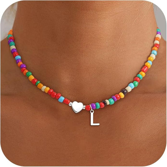 Colorful Initial Necklaces for Girls Women Kids - Teen Girls Gifts Trendy Beaded Initial Necklace Dainty Letter Gifts Choker Necklace for Girl Jewelry