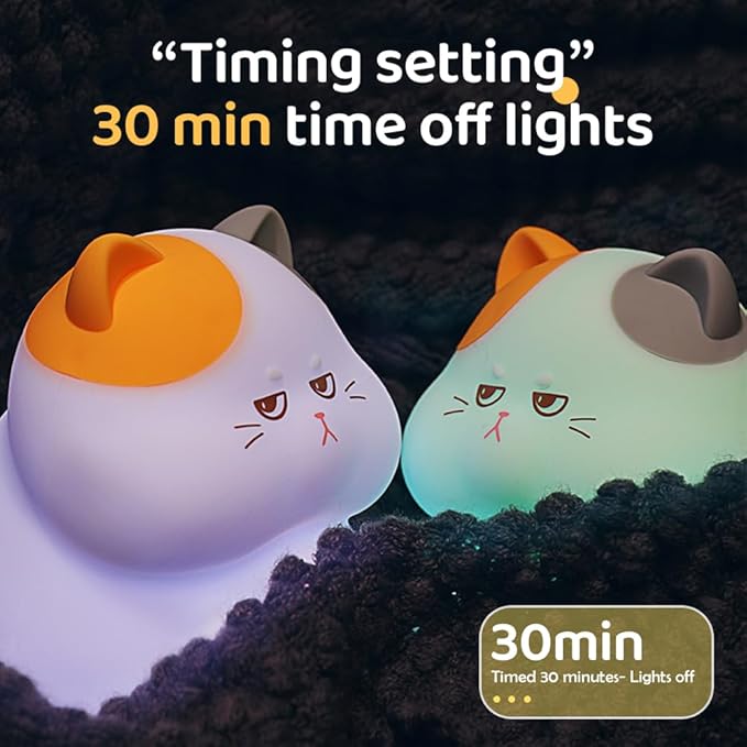 S NMT Cute Cat Silicone Night Light 7 Colors Changeable 3 Brightness Rechargeable Timing Sleeping Lamp Kawaii Cordless Night Lights for Kids Room Decor