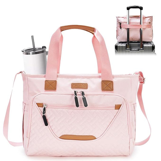 Diaper Tote Bag for Women, Baby Bags with 15.6 Inch Laptop Compartment, Travel Diaper Bag with Insulated Pocket Ideal for Baby Registry (Pink)