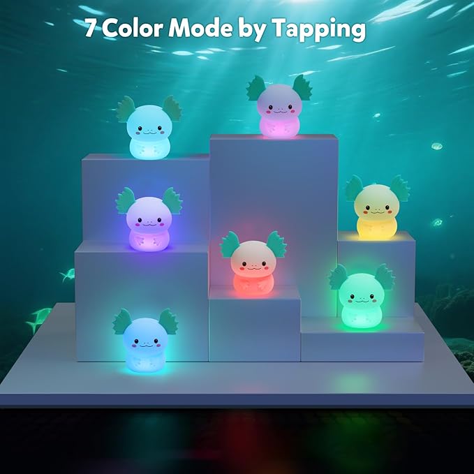 Axolotl Lamp, Axolotl Night Light, Eye-Caring Dimmable LED, Rechargeable Silicone Bedside Lamp, Night Lamp for Kids, Gifts for Boys and Girls, Funny Animal Light,Living Room,Kids Room&Girls Room Decor