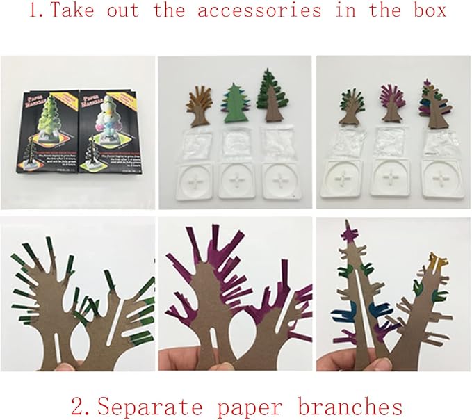 3 in 1 Mini Christmas Tree Magic Growing, Paper Tree Colorful DIY Crystal Growing Kit/Ornaments Decoration Toy Novelty Xmas Gift Boys Girls Science Kits & Toys Learning Guide (A)