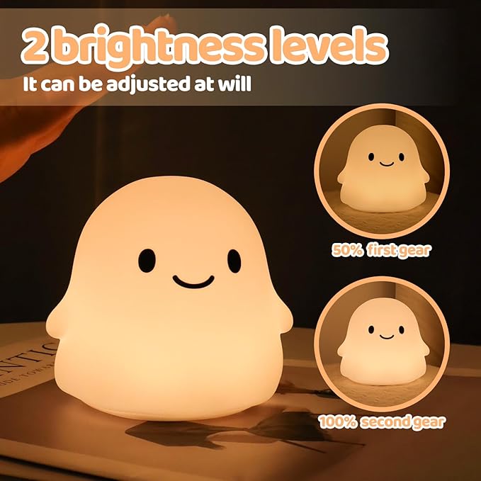 Halloween Ghost Night Light, Cute Ghost Lamp - Halloween Gifts for Kids & Women, Cute Halloween Decor, Dimmable, Rechargeable, 30-Min Timer, Halloween Decorations, Halloween Lights