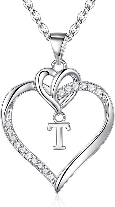 STORUP Heart Initial Necklaces for Women Girls, 14K Gold Plated Cubic Zirconia Heart Initial A-Z Pendant Necklace Dainty Heart Necklaces for Women Teen Girl Jewelry Birthday Gifts