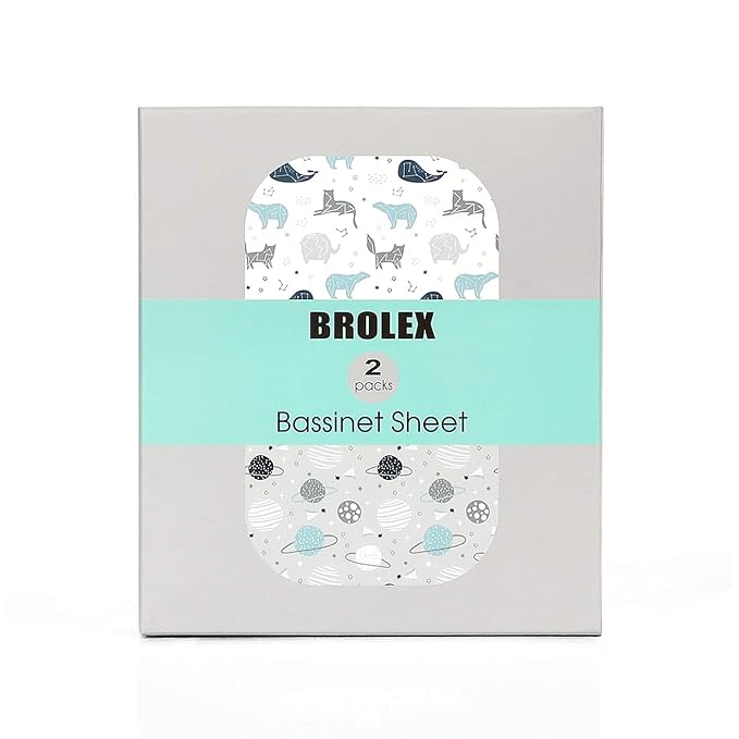 Stretch Fitted Bassinet Sheet Set BROLEX 2 Pack Cradle Sheets for Bassinet Pad/Mattress,Unisex Boys Girls,Ultra Soft,Space Planet