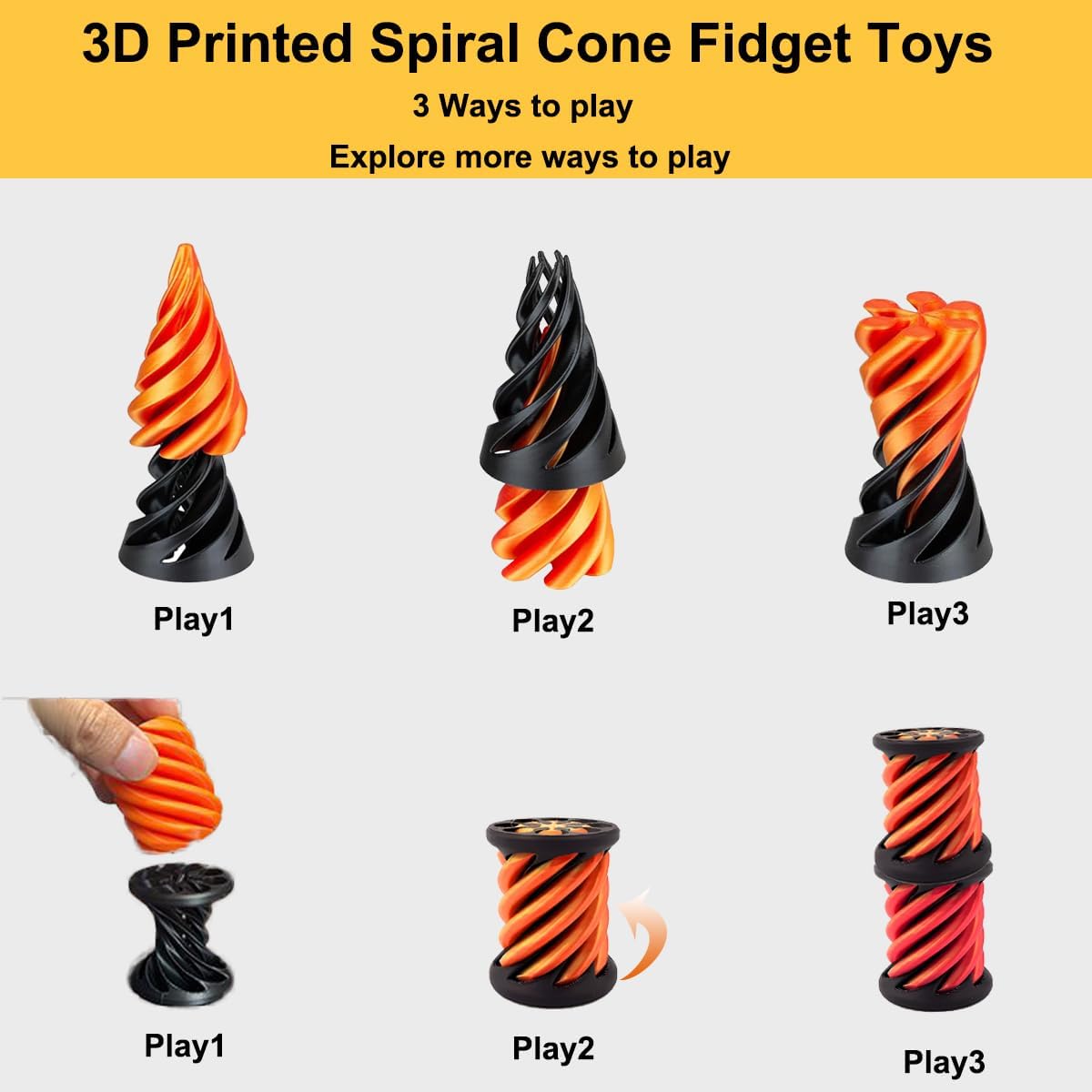 Impossible Cone,Pyramid Passthrough Toy,Spiral Cone Fidget Toy 3D Printed Spiral,Vortex Thread Illusion,Mini Cones and Cylindrical Pass Through Fidget Toy for Stress and Anxiety Relaxing（2Pcs）