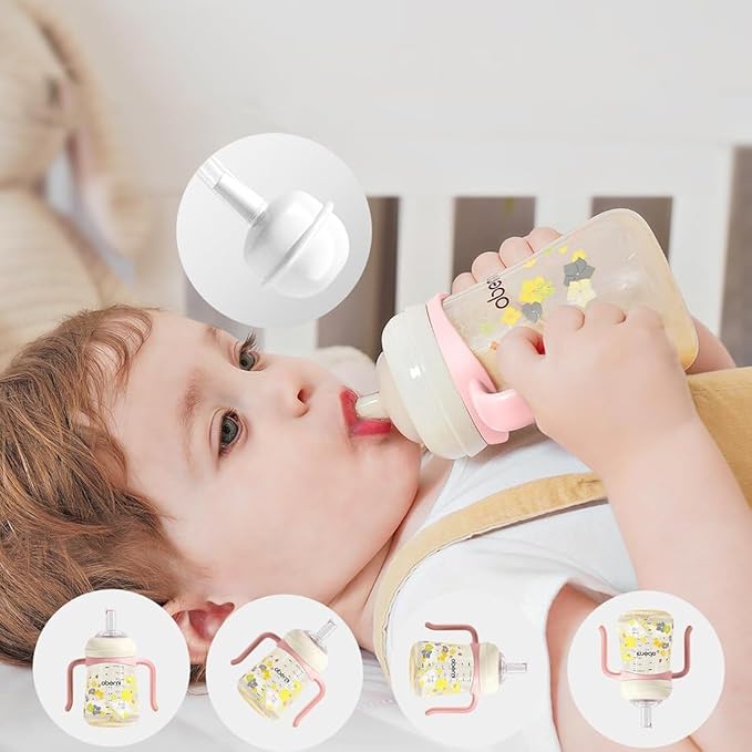 Baby Sippy Cup 240ml/8oz, Toddler Water Drinking Bottle with Non-Spill Valved Spout for 6+ Months, Pink/2Pack