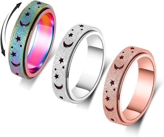 OreilleStar Anxiety Ring for Women Spinner Ring Fidget Ring Fidget Toys Adults Spinner Rings Fidget Rings for Women Fidget Ring Rose Gold Silver Rainbow Size 10