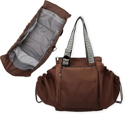 Diaper Bag Tote for Moms & Women, Large Capacity Multi-Functional Tote with 16 Compartments, Convertible Backpack & Shoulder Bag for Work, Travel, Shopping & Picnic (Chocolate Brown)