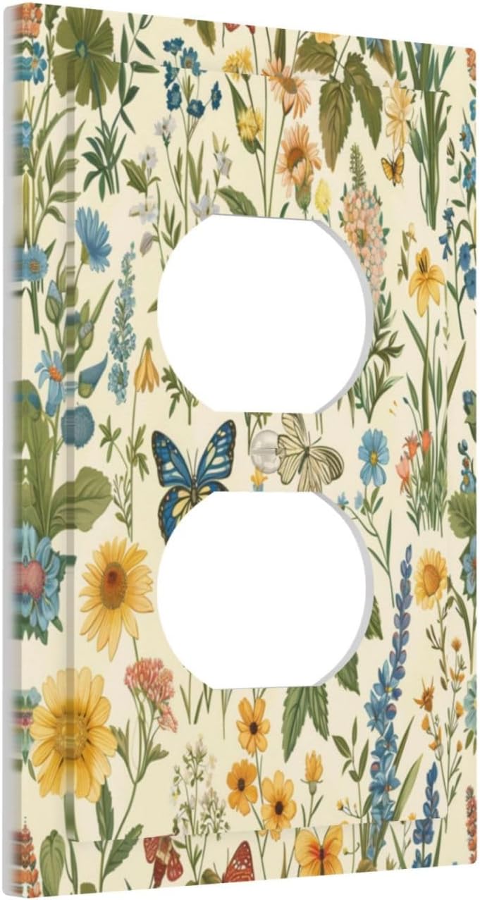 Decorative Outlet Covers Rustic Plant Garden Leaf Flower Butterfly 1 Gang Duplex Light Switch Cover Plate Wall Plates for Electrical Outlets Switchplate Faceplate for Bedroom Home Decor