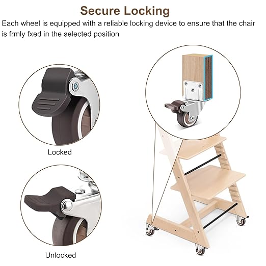 Stokke Tripp Trapp High Chair Booster Base Wheel Kit with Safety Locks, 360° Rotation, Counter Height Riser & Universal Boost Seat Replacement Parts (4 Pcs)