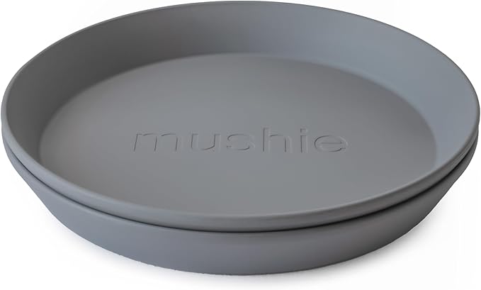 mushie Round Dinnerware Plates for Kids | Made in Denmark, Set of 2 (Smoke)