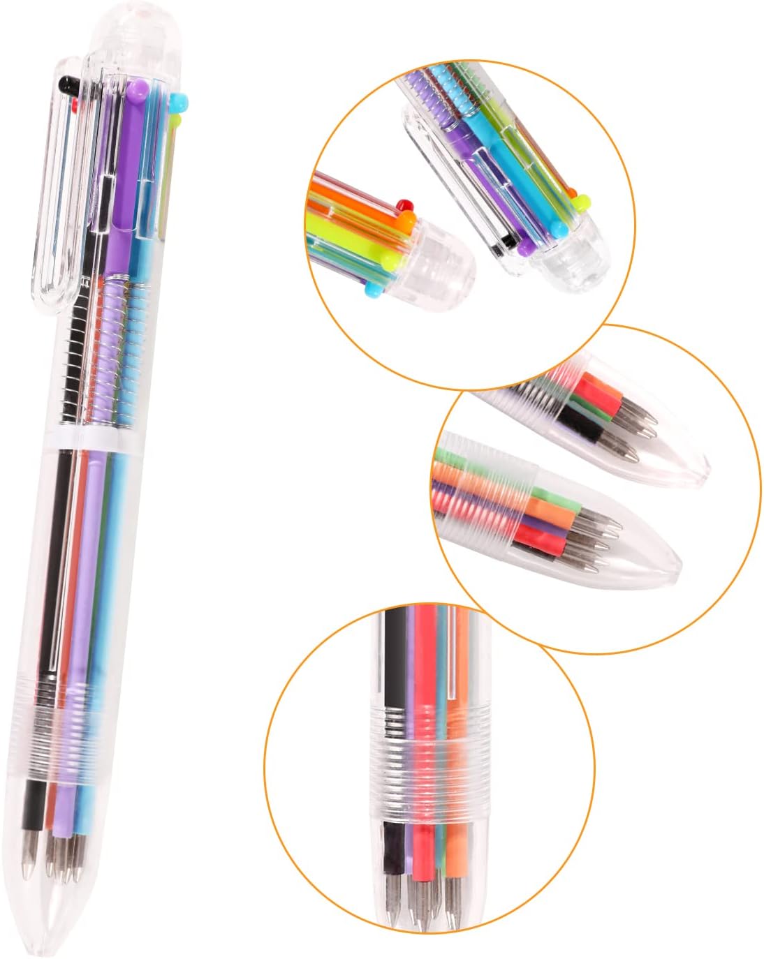 DAIKOYE 24 PCS 0.5mm 6-in-1 Multicolor Ballpoint Pen 6 Colors Transparent Barrel Ballpoint Pen for Office School Supplies Students Children Gift