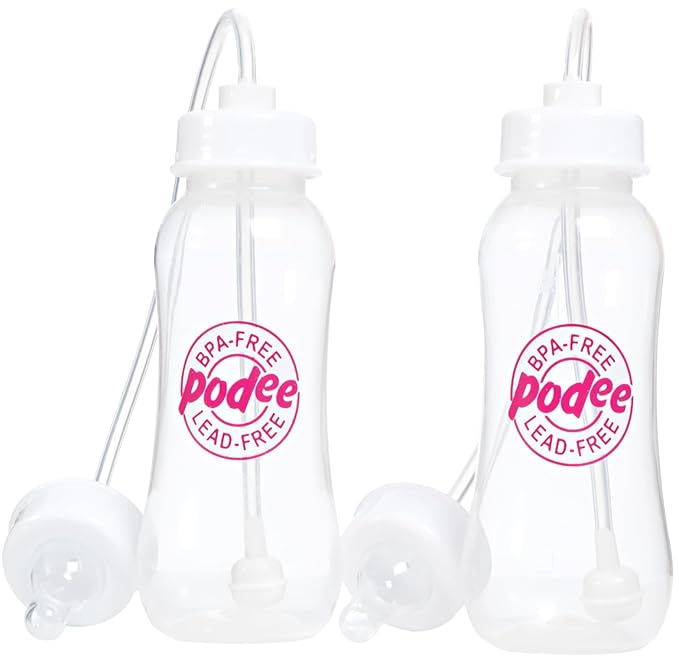 Hands-Free Baby Bottle - Anti-Colic Nursing System 9 oz Baby Bottle with Fast Flow Nipple/Teat 3m+ Infant with Tube Straw Feeding System for Toddler (2 Bottles - Pink)