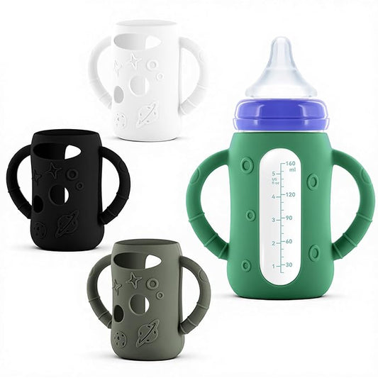 4-Pack Silicone Sleeves for Lansinoh Glass Bottles 5 oz-Starry Sky Design Baby Bottle Holder with Handles,Protectors for Lansinoh Natural Wave Glass Bottles, Anti-Scald Feeding Supplies