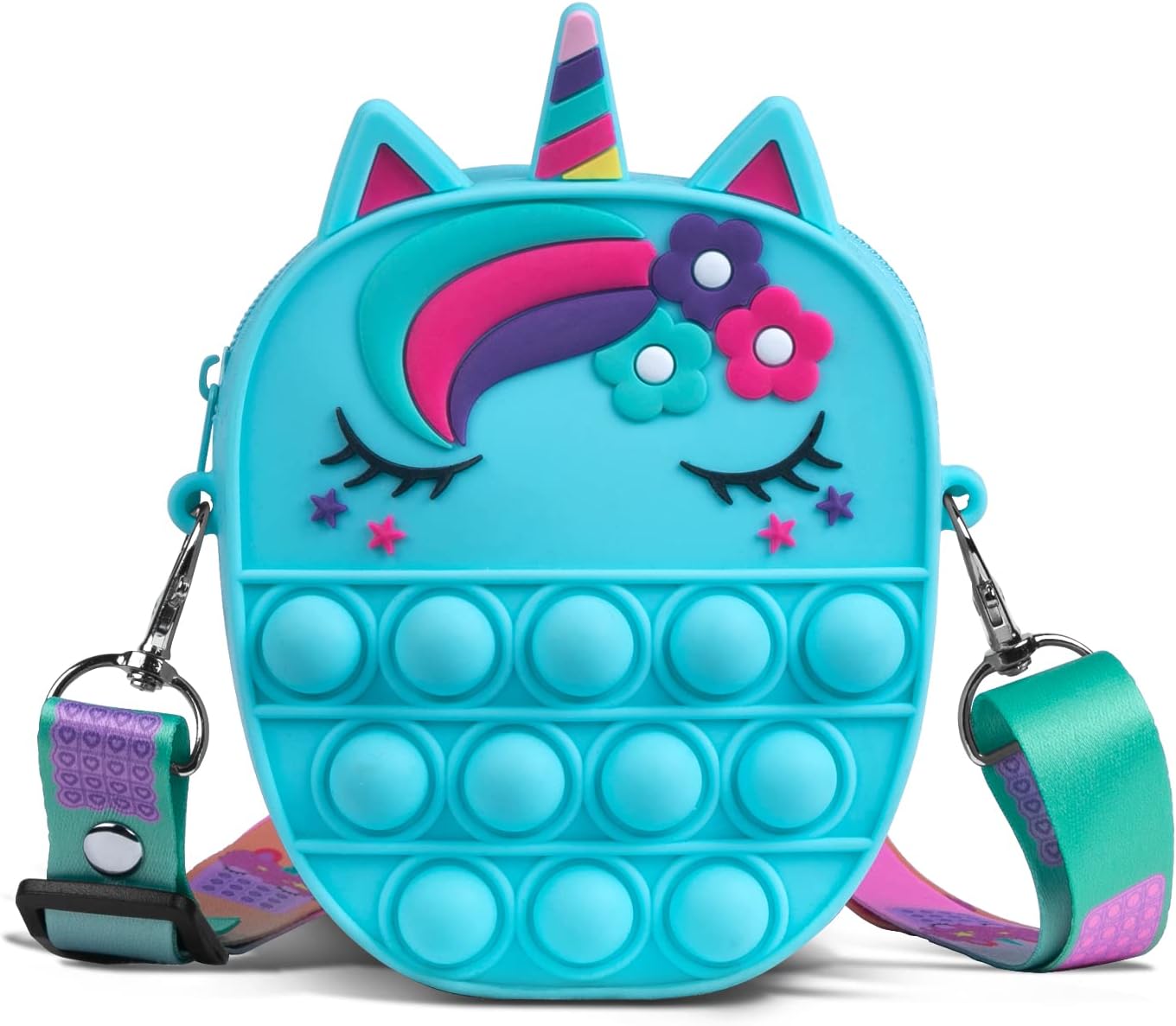 Pop Bag it, Fidget Bag, Pop Purse for Girl and Women Pop Bag with Unicorn Pop Toy, Anti Stress Silicone Poppet Bag Fidget Shoulder Bag, Best Gifts