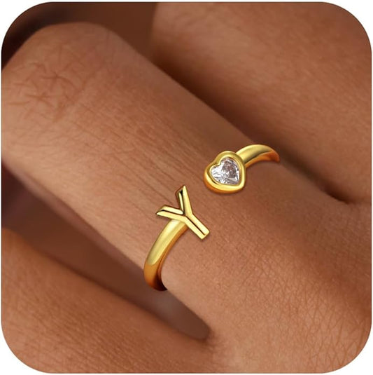 C-leen Gold Initial Rings for Girls Women - Dainty 18K Gold Plated Adjustable Letter Rings Teen Girls Gifts Trendy Stuff Initial Ring Teen Girl Birthday Gift for Girl Non Tarnish