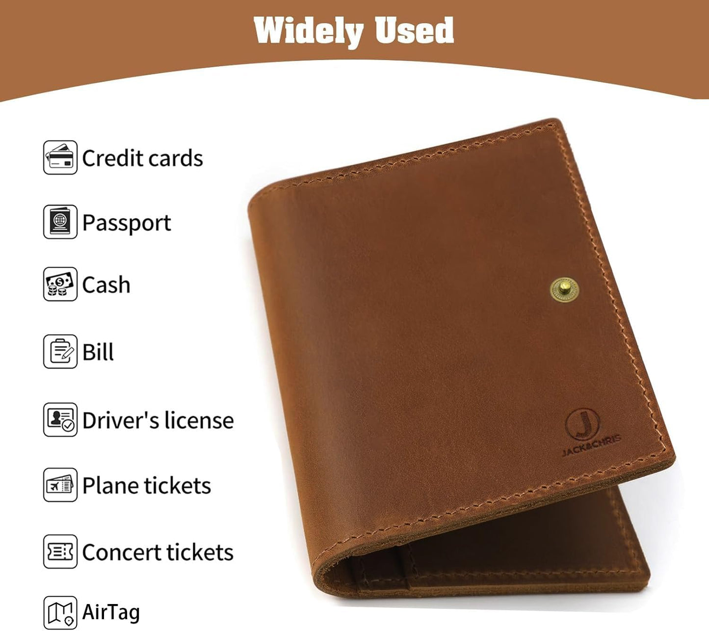 Jack&Chris Genuine Leather Passport Holder For Travel, RFID Blocking Handmade Passport Holder with Card Case Organized & Safe, Quality Travel Essentials for Women and Men for Gifting, Brown