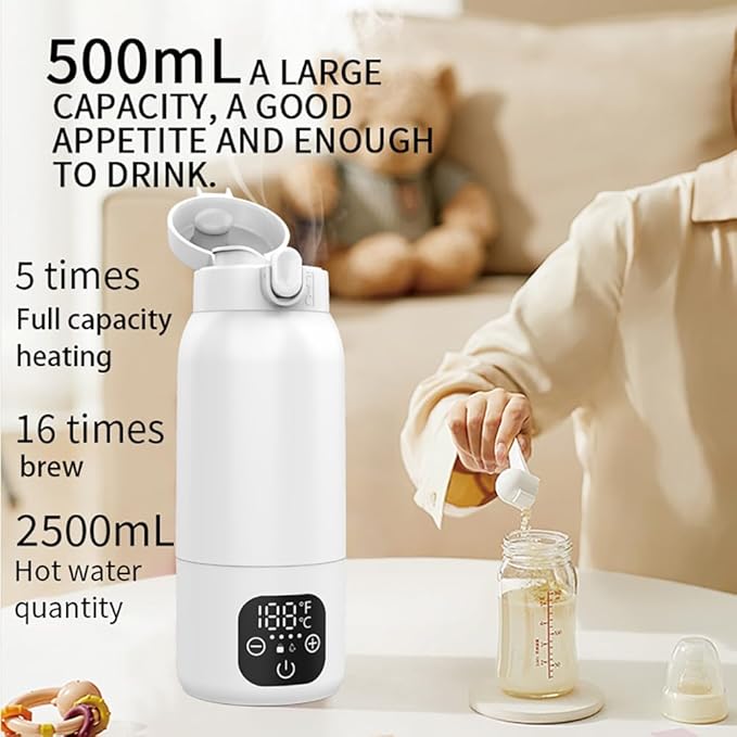 Portable Milk Warmer for Travel, 18.88oz Large Capacity Bottle Fast Breastmilk Water Warmer On The Go with LCD Display for Vehicle, Car, Airplane Journey