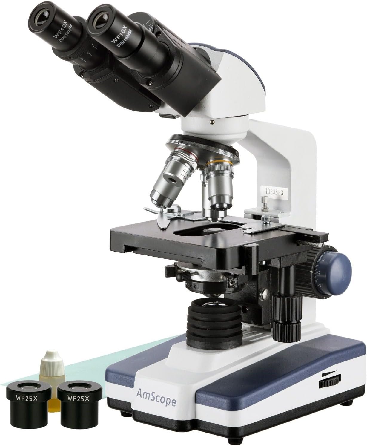 AmScope - 40X-2500X LED Lab Binocular Compound Microscope with 3D-Stage + 50pc Blank Slides + 100 Coverslips - B120C-50P100S