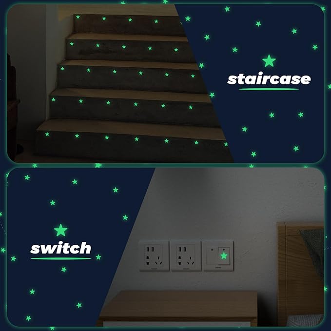 Glow in The Dark Stars Stickers for Ceiling, 514Pcs 3D Room Wall Decor Ceiling Stars Glow in The Dark Star Stickers Wall Decals for Kids Bedding Room or Party Birthday Gift