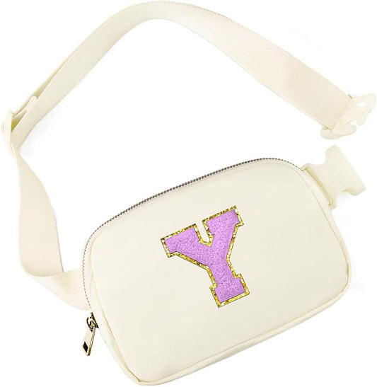 Gitus Gifts for 8 9 10 11 12 Year Old Girls Belt Bag Fanny Pack Crossbody Bags with Initial Letter Patch Cute Stuff Birthday Gifts for Teen Girls Women Personalized Trend Stuff (Ivory-Y)