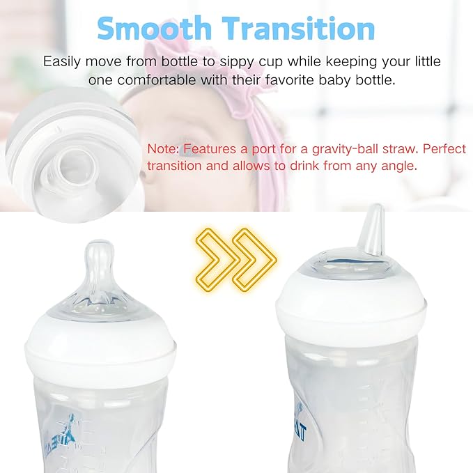 Sippy Spout Nipples Compatible with Philips Avent Natural Bottles, My Grippy Spout and Natural Trainer Sippy Cup, Soft Clear Food Grade Silicone Replacement Spouts, Leak-Proof, BPA Free, 4 Count