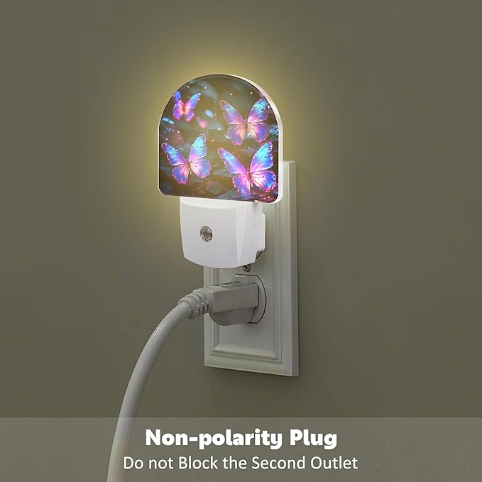 Glowing Purple Butterflies Night Light Plug into Wall, Neon Butterfly Dusk to Dawn Night Light Plug in,0.5w Energy Saving Sleep Friendly NightLight for Kids Boys Girls Home Decor