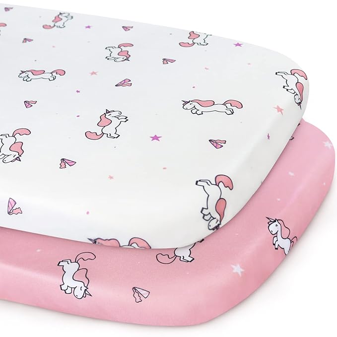 Bassinet Sheets 2 Pack, Stretchy Bassinet Sheet, Bassinet Sheets for Baby Girl Universal Fit for Rectangle, Oval, Hourglass Bassinet Pad/Mattress, Pink