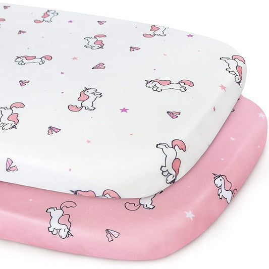 Bassinet Sheets 2 Pack, Stretchy Bassinet Sheet, Bassinet Sheets for Baby Girl Universal Fit for Rectangle, Oval, Hourglass Bassinet Pad/Mattress, Pink