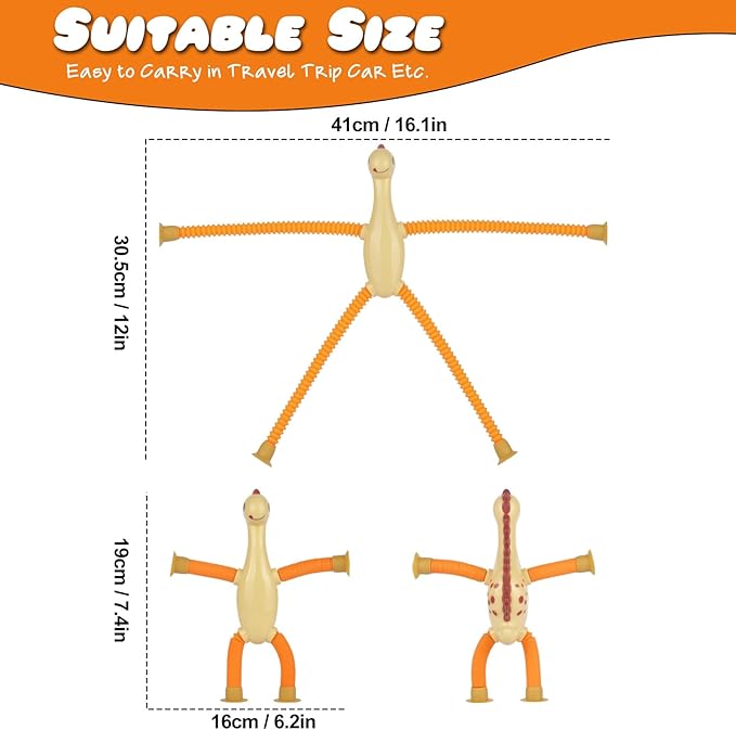 4 Pcs Telescopic Suction Cup Toy, Pop Tubes Sensory Toys for Toddlers, Educational Fidget Toys Dinos Party Favors for Anxiety Kids Basket Stocking Stuffer for 3-9 Year Old Boy Girl