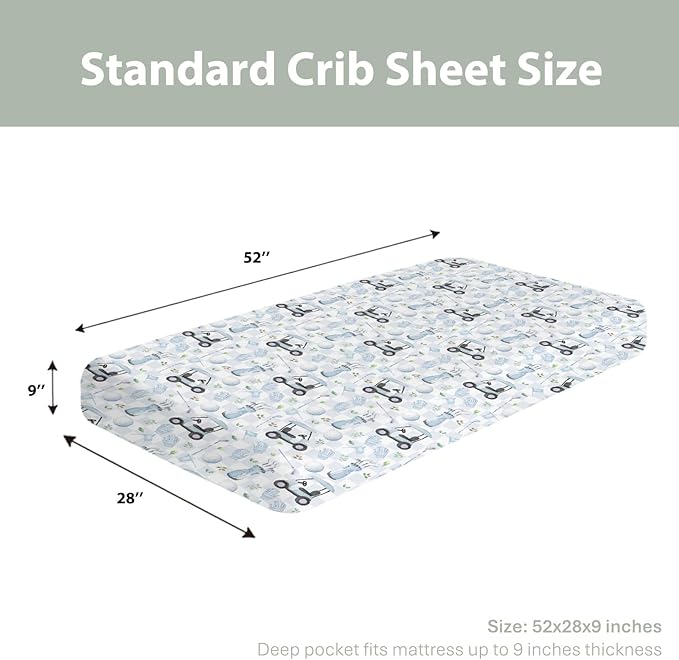 Golf Baby Crib Sheets, 28"x52", Sports, Blue, Polyester, Standard Crib
