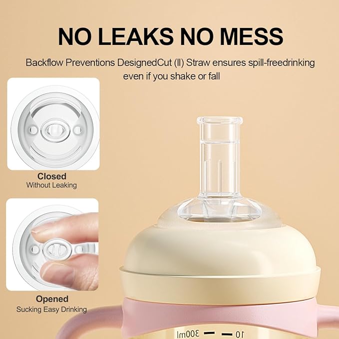 PPSU No Spill Sippy cups,Weighted Straw Toddler Water Bottle with Handle,Spill Proof Toddler Cup with Leakproof Spout for Baby 6-12 Months and Toddlers 1-3 (8 Ounce, Pink, 3 Pack)