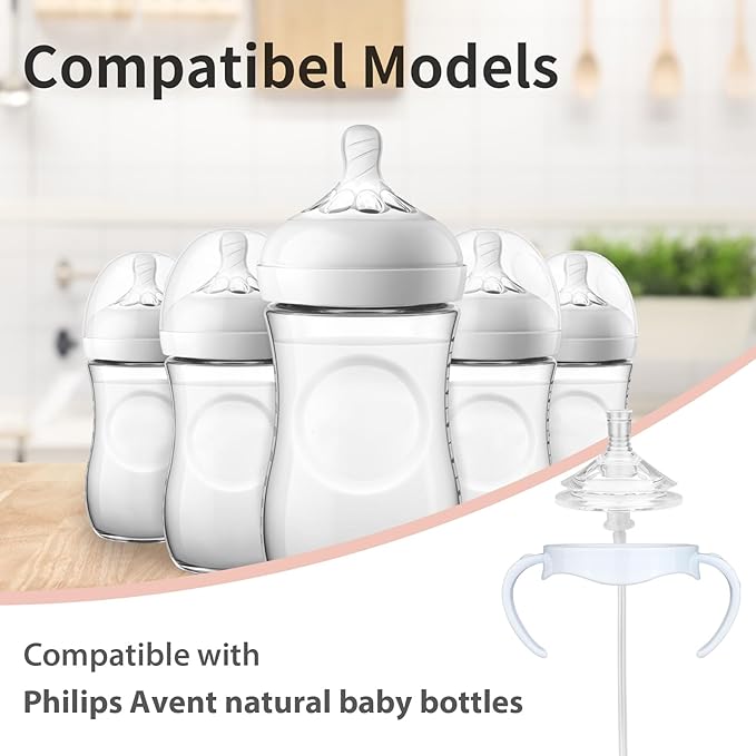 Straw Cup Conversion Kit Compatible with Philips Avent Natural Baby Bottle, Straw Transition Kit from Bottles, 4 Straw Top Nipples, 2 Weighted Straw Attachments, 2 Handles and 2 Cleaning Brushes