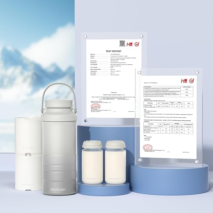 Momcozy 22oz Portable Breast Milk Cooler for Outdoor, Life Saver with 360° Total Cooling for 24 Hours, Larger Capacity Travel Breastmilk Chiller with 2pcs Baby Bottles for Breastmilk Storage, Cream