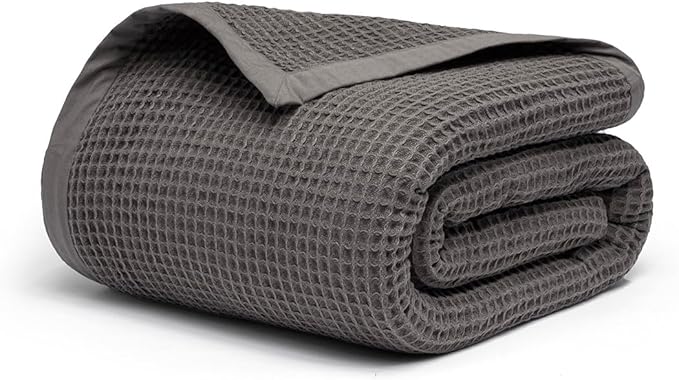 Salt Earth GOTS Certified 100% Organic Cotton Throw Blanket,108"X90" Waffle Blankets & Throws for Bed, Throw Blanket for Couch, Modern & Cozy Blanket, All Season, Comfy & Soft Blanket(Charcoal Grey)