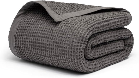 Salt Earth GOTS Certified 100% Organic Cotton Throw Blanket,108"X90" Waffle Blankets & Throws for Bed, Throw Blanket for Couch, Modern & Cozy Blanket, All Season, Comfy & Soft Blanket(Charcoal Grey)
