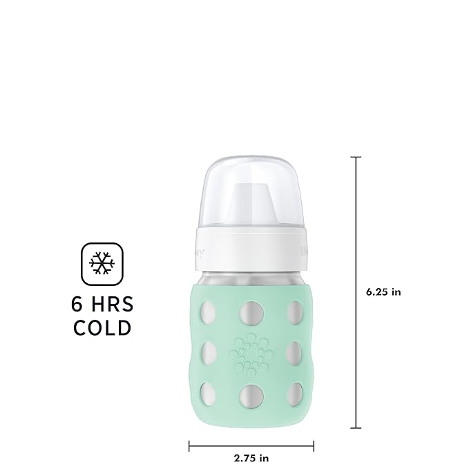 Lifefactory 8-Ounce Stainless-Steel Vacuum-Insulated Wide-Neck Baby Bottle with Hard Sippy, Mint (LS2221WMI4)