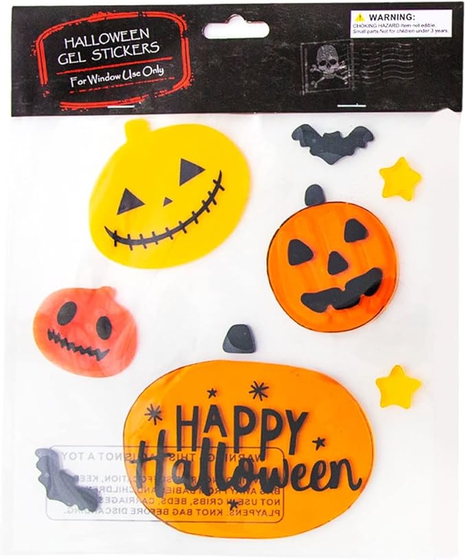 Fall Halloween Gel Sticker Window Clings Decoration Bundle with Ghost Bat Black Cat