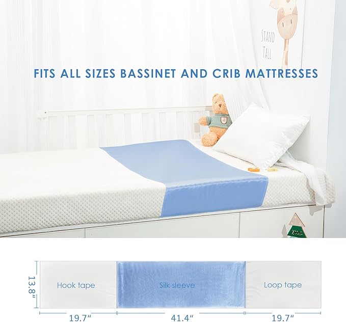 PROMEED 2 Pack 100% Mulberry Silk Crib Sleeve for Baby Hair Loss Prevention, Premium 23 Momme Natural Silk Bassinet Slip for Bassinets/Cradles/Cots/Cribs (Light Blue)