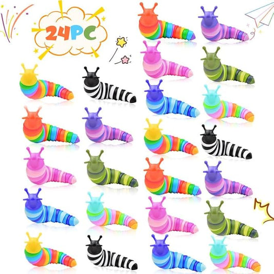 Cevioce 24 PCS Fidget Toys Slug for Adults Anxiety Sensory Toys for Party Favors Toddler Fidget Toys Age 3-4 ADHD Autism Toys for Anxiety Stress Christmas Stocking Stuffers Gifts for Boys Girls