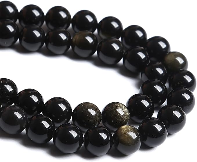 10MM 38PCS Natural Stone Golden Obsidian Loose Spacer Beads for Jewelry Making DIY Bracelet